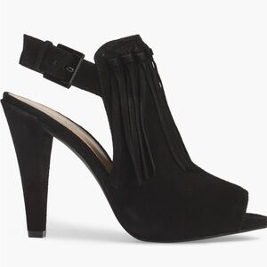Michael Kors Black Suede Fringe Peep-Toe Ankle Booties